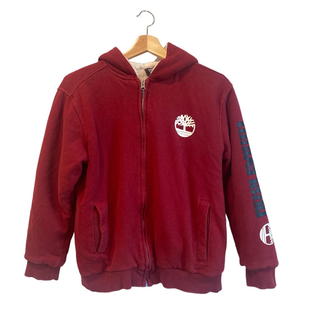 Timberland Sherpa hoodie jacket sweatshirt burgundy red size L (14-16) zipper